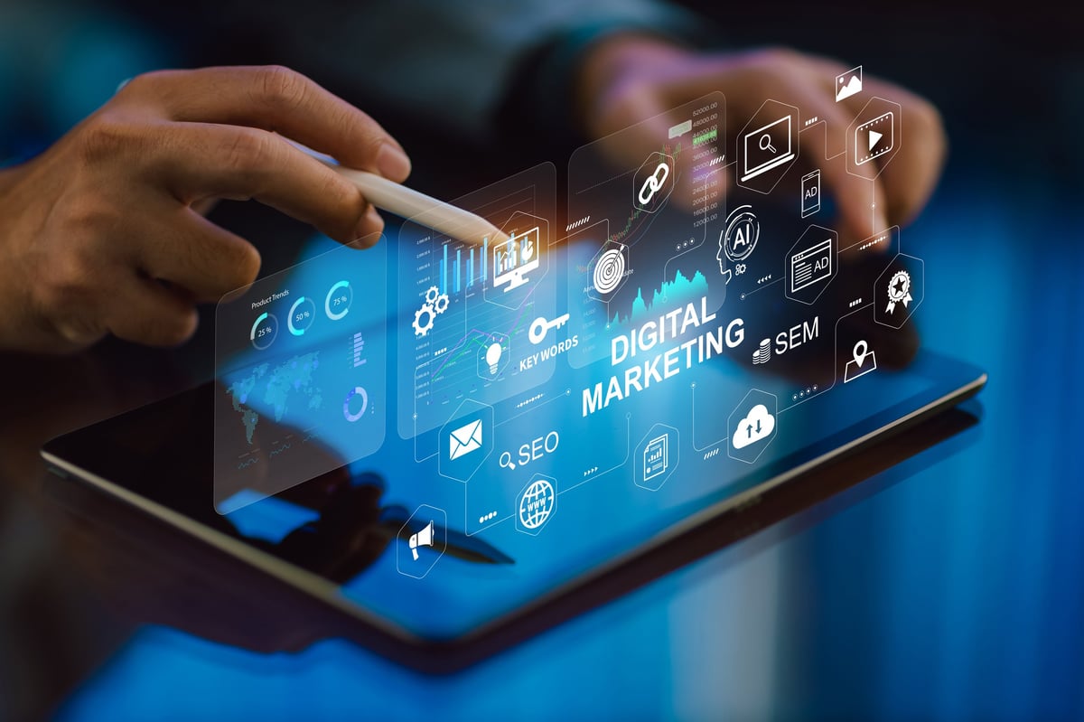 Business Analytics and Financial Data Visualization with Digital Marketing Technology Interface