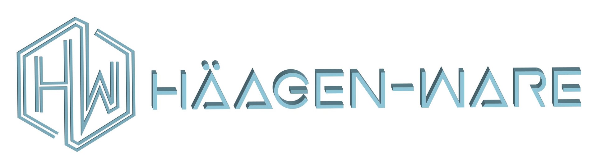 Haagen-Ware logo with hexagonal geometric design in blue