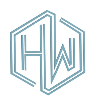 Blue geometric logo featuring a hexagon with heartbeat and health symbols inside