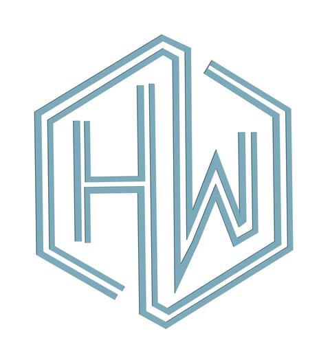 Blue geometric logo featuring a hexagon with heartbeat and health symbols inside