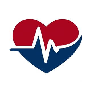 Heart shape with red top and blue bottom, divided by white heartbeat line